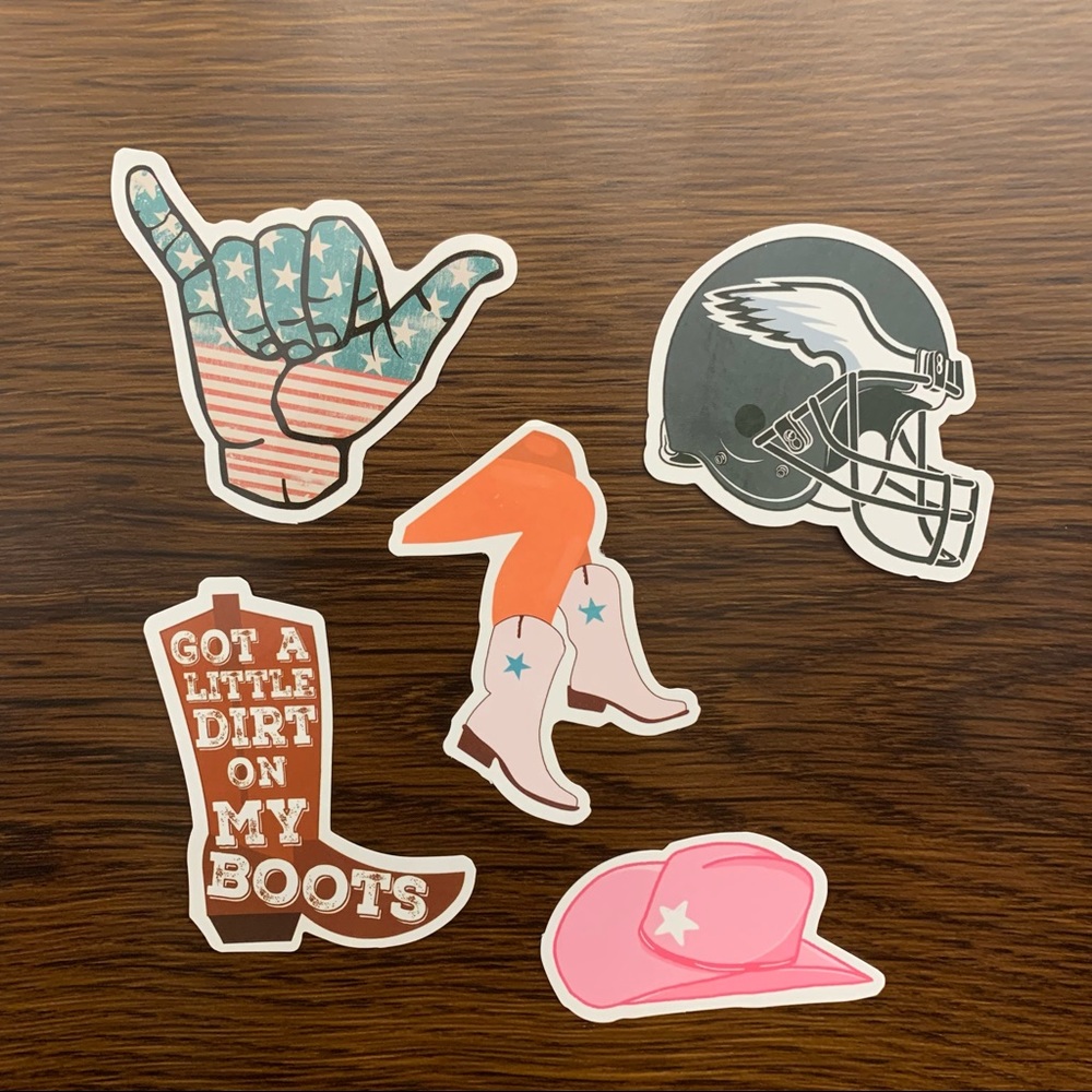 NWOT 5 Assorted American Cowboy/Cowgirl Hat, Boots Football Helmet Stickers //